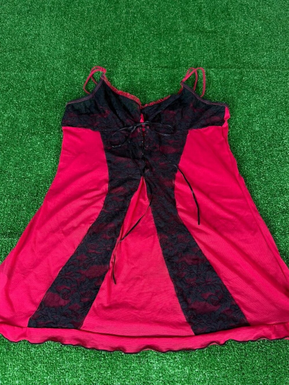 Vintage Bed of Roses Red Black Lace Babydoll Slip Dress Lingerie Y2K Goth Size L